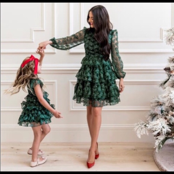 ISO Rachel Parcell Metallic Embroidered Long Sleeve Dress Floral Green - Picture 4 of 4